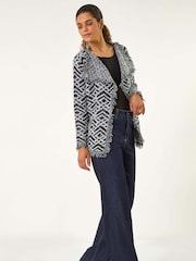 Roman Black Geometric Fringe Collared Cardigan - Image 4 of 5