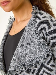 Roman Black Geometric Fringe Collared Cardigan - Image 5 of 5