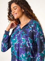 Roman Blue Abstract Print V-Neck Collar Top - Image 4 of 5