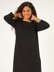 Roman Black Wave Textured Stretch A-Line Dress - Image 3 of 6