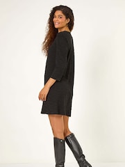 Roman Black Wave Textured Stretch A-Line Dress - Image 4 of 6
