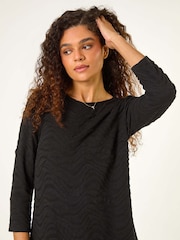 Roman Black Wave Textured Stretch A-Line Dress - Image 5 of 6