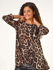 Roman Brown Stretch Textured Animal Print Tunic - Image 1 of 5
