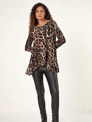 Roman Brown Stretch Textured Animal Print Tunic - Image 2 of 5