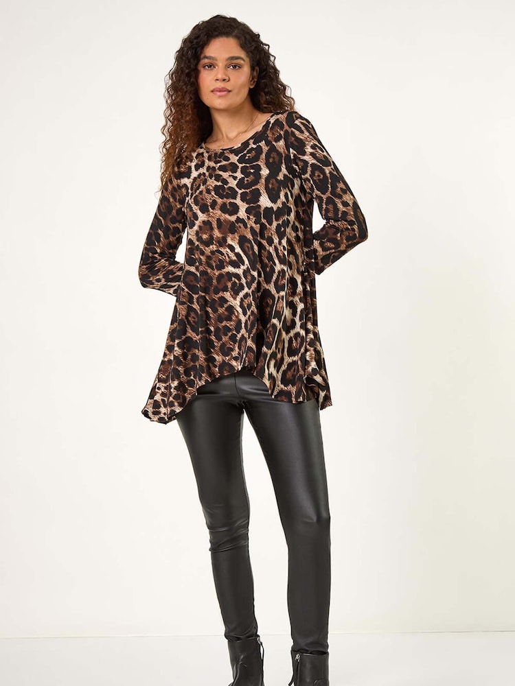 Roman Brown Stretch Textured Animal Print Tunic - Image 2 of 5