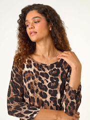 Roman Brown Stretch Textured Animal Print Tunic - Image 4 of 5