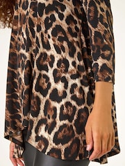 Roman Brown Stretch Textured Animal Print Tunic - Image 5 of 5