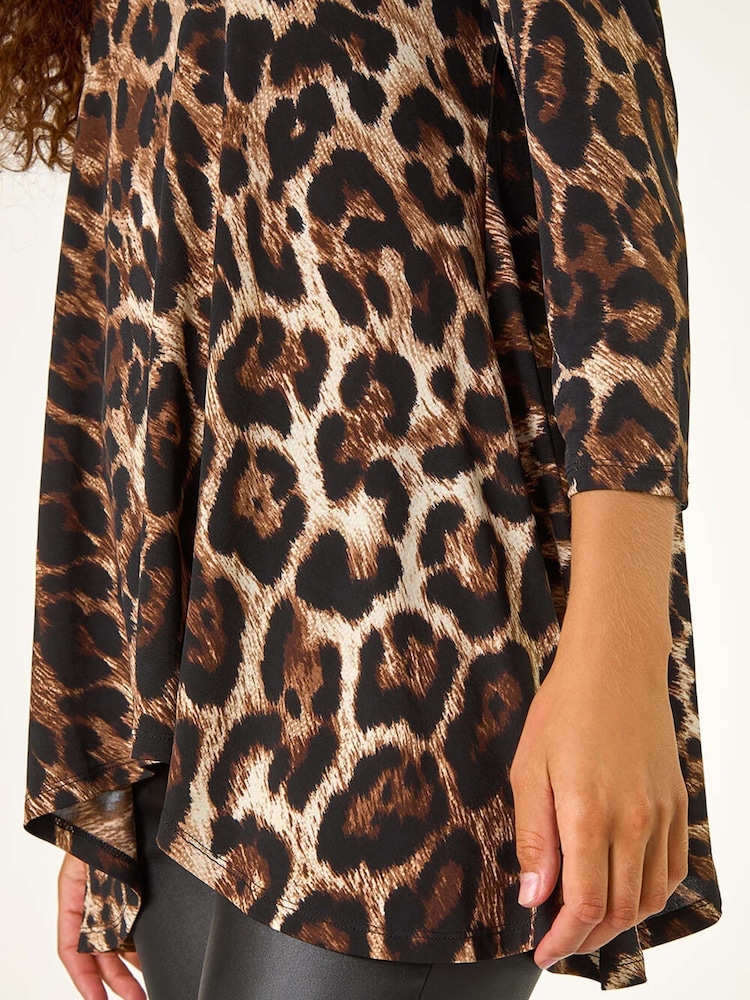 Roman Brown Stretch Textured Animal Print Tunic - Image 5 of 5