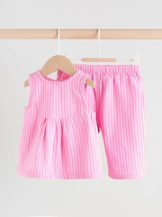 Pink Striped Baby Sleeveless Top and Trouser 2 Piece Set (0mths-2yrs) - Image 1 of 11