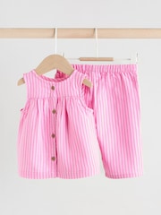 Pink Striped Baby Sleeveless Top and Trouser 2 Piece Set (0mths-2yrs) - Image 2 of 11