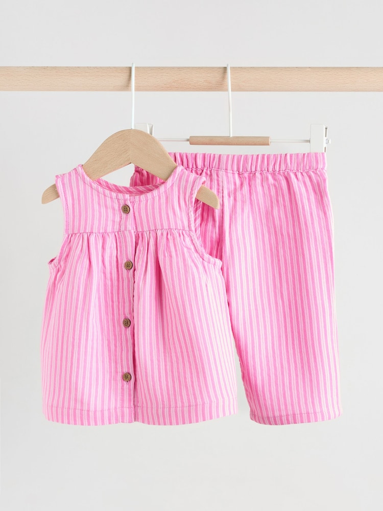 Pink Striped Baby Sleeveless Top and Trouser 2 Piece Set (0mths-2yrs) - Image 2 of 11