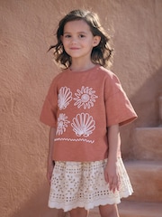 Rust Brown Embroidered Shells 100% Cotton T-Shirt (3-16yrs) - Image 1 of 3