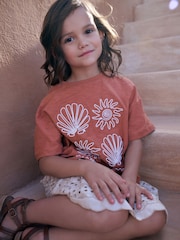 Rust Brown Embroidered Shells 100% Cotton T-Shirt (3-16yrs) - Image 2 of 3