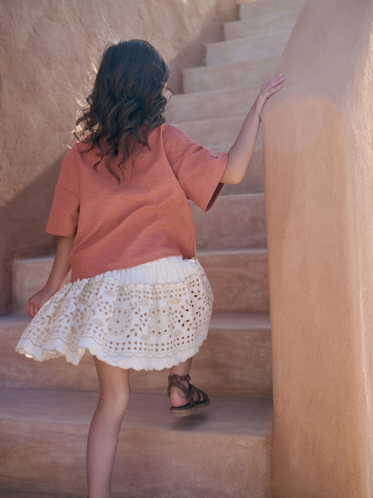 Rust Brown Embroidered Shells 100% Cotton T-Shirt (3-16yrs) - Image 3 of 3
