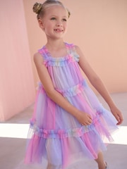 Rainbow Pink Tiered Strappy Mesh Dress (3-16yrs) - Image 3 of 5