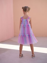 Rainbow Pink Tiered Strappy Mesh Dress (3-16yrs) - Image 4 of 5