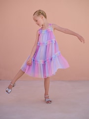 Rainbow Pink Tiered Strappy Mesh Dress (3-16yrs) - Image 5 of 5