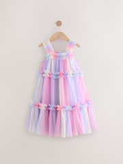 Rainbow Pink Tiered Strappy Mesh Dress (3-16yrs) - Image 7 of 9