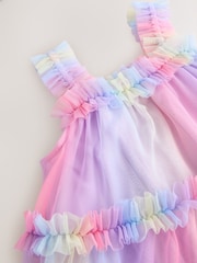 Rainbow Pink Tiered Strappy Mesh Dress (3-16yrs) - Image 8 of 9