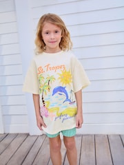 Ecru White Beach Oversized Graphic Print T-Shirt (3-16yrs) - Image 1 of 7