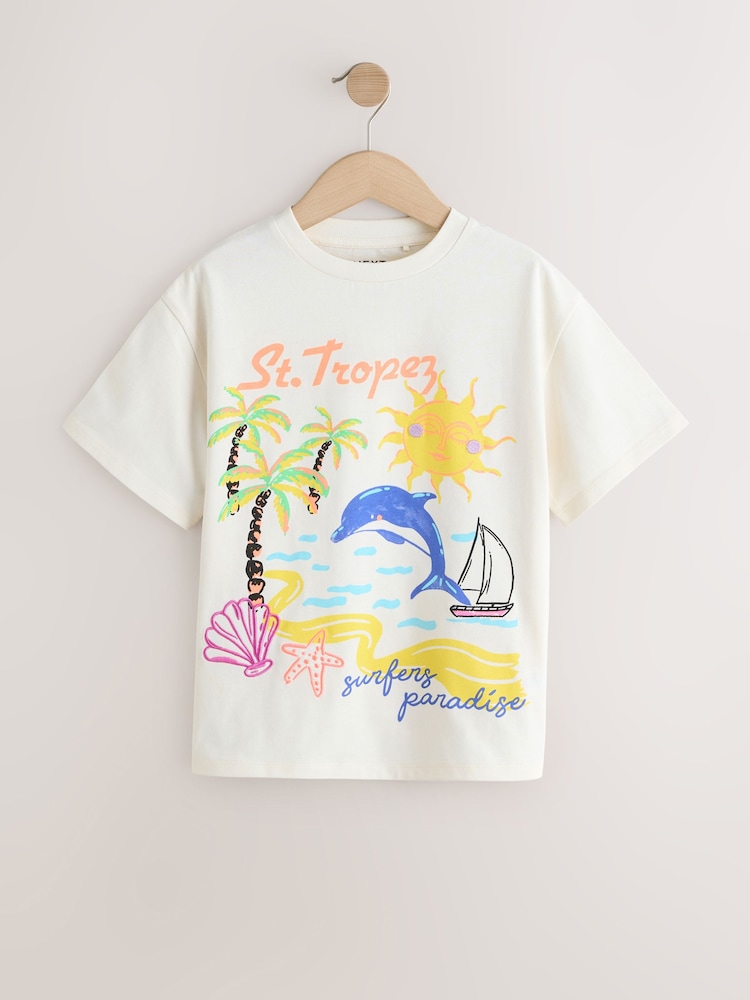 Ecru White Beach Oversized Graphic Print T-Shirt (3-16yrs) - Image 4 of 7