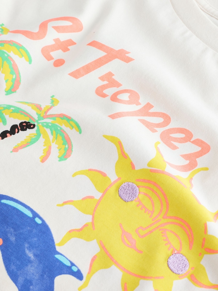 Ecru White Beach Oversized Graphic Print T-Shirt (3-16yrs) - Image 6 of 7