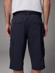 Navy Blue Long Length Belted Cargo Shorts - Image 4 of 12