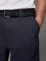 Navy Blue Long Length Belted Cargo Shorts - Image 5 of 12