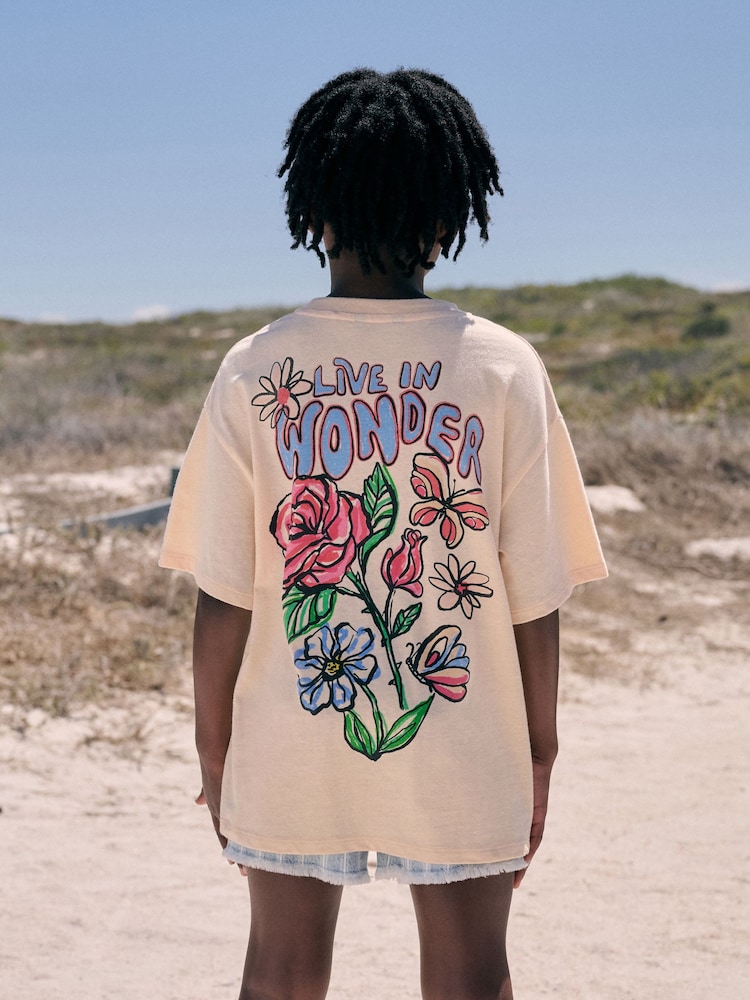 Neutral Flower Oversized Graphic Print T-Shirt (3-16yrs) - Image 1 of 7