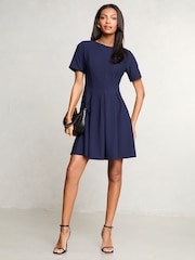 Navy Short Sleeve Pleated Prom Dress - Image 3 of 4