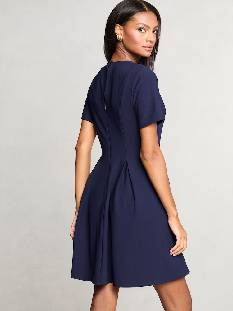 Navy Short Sleeve Pleated Prom Dress - Image 4 of 4 Navy Short Sleeve Pleated Prom Dress - Image 4 of 4