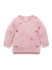 Purebaby Pink Dog Print Embroidered Jumper - Image 1 of 4