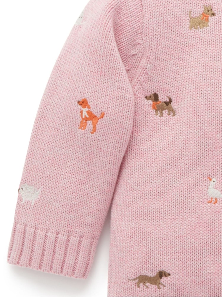 Purebaby Pink Dog Print Embroidered Jumper - Image 2 of 4