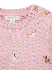 Purebaby Pink Dog Print Embroidered Jumper - Image 3 of 4