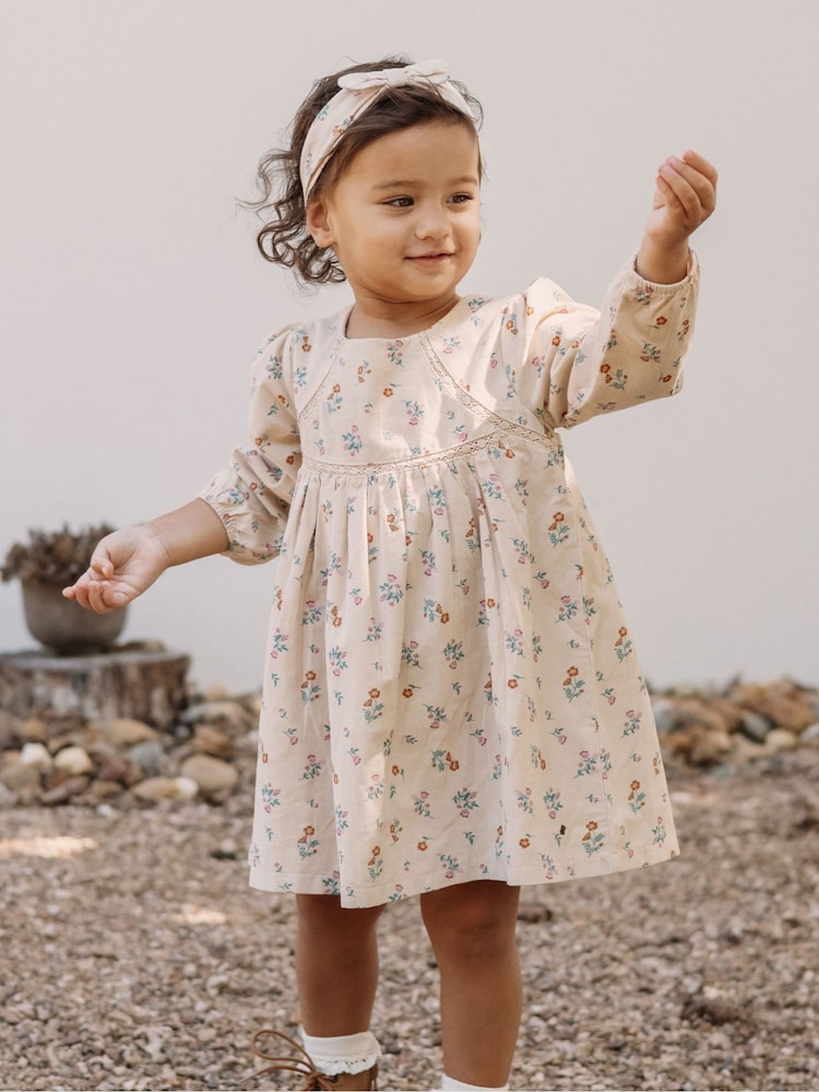 Purebaby Natural Floral Print 100% Cotton Corduroy Dress - Image 1 of 1