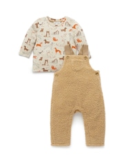 Purebaby Natural Sherpa Dungaree And Long Sleeve T-Shirt Set 2 Piece - Image 1 of 4