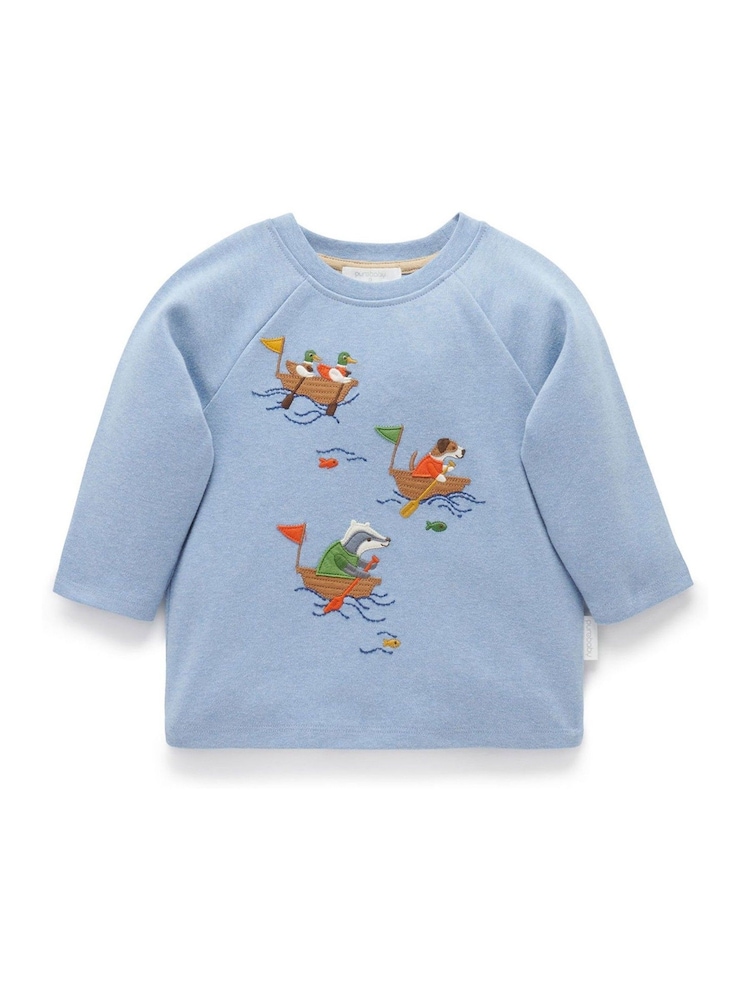 Purebaby Blue River Print Long Sleeve 100% Cotton T-Shirt - Image 1 of 4