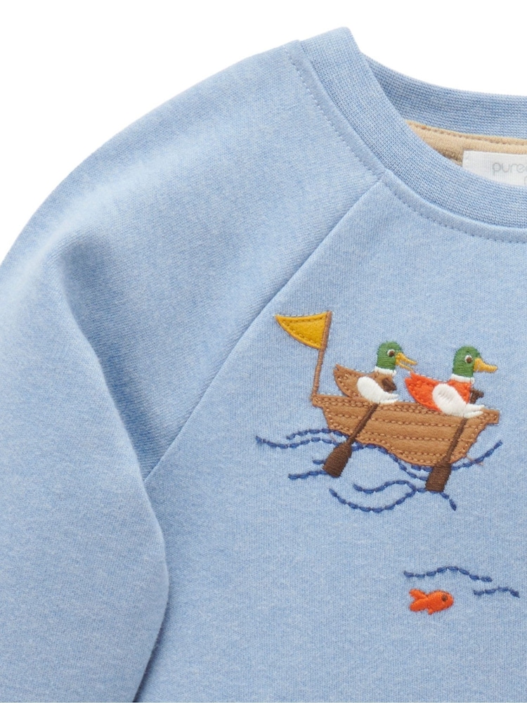 Purebaby Blue River Print Long Sleeve 100% Cotton T-Shirt - Image 2 of 4