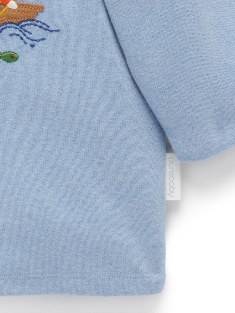 Purebaby Blue River Print Long Sleeve 100% Cotton T-Shirt - Image 4 of 4
