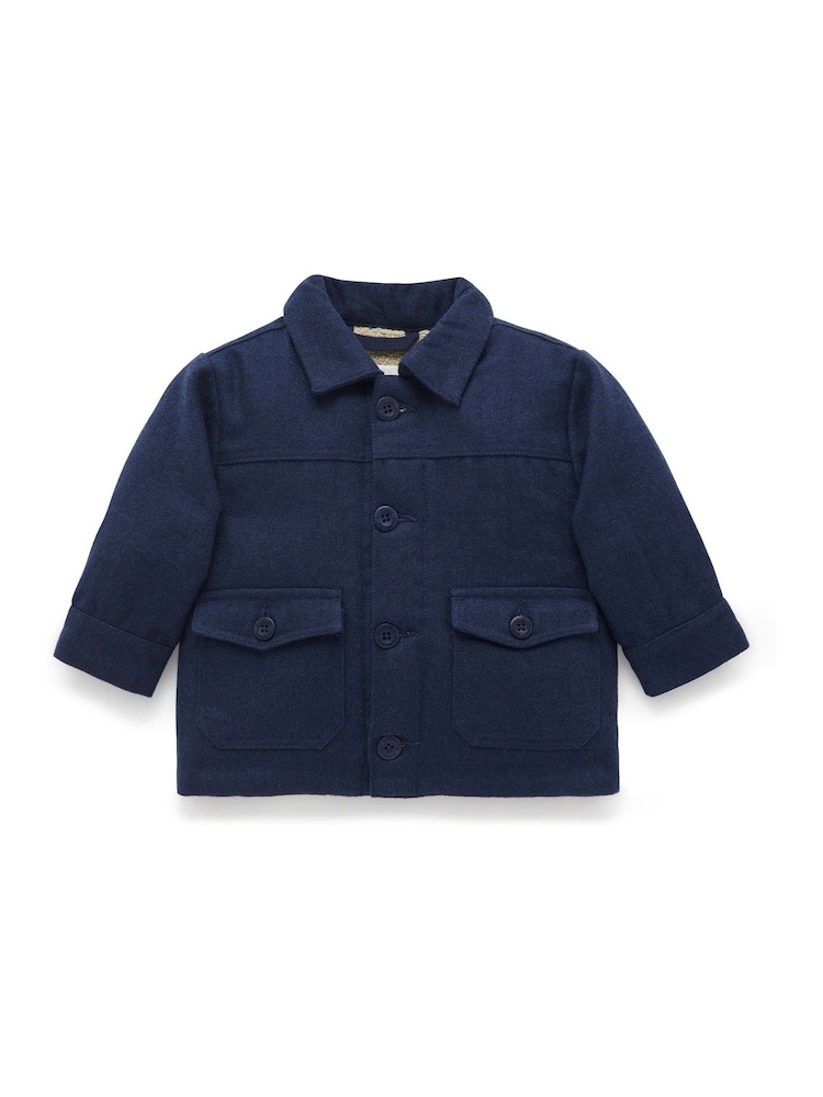 Purebaby Blue Wool Blend Sherpa Jacket - Image 1 of 5