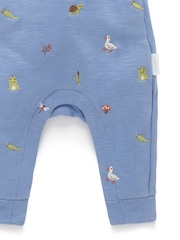 Purebaby Blue Embroidered 100% Cotton Dungaree and Long Sleeve T-Shirt Set - Image 4 of 5