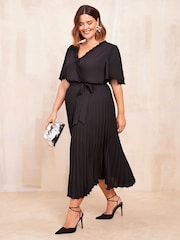Friends Like These Black Curve Short Sleeve Pleated Midi Dress - Image 3 of 4