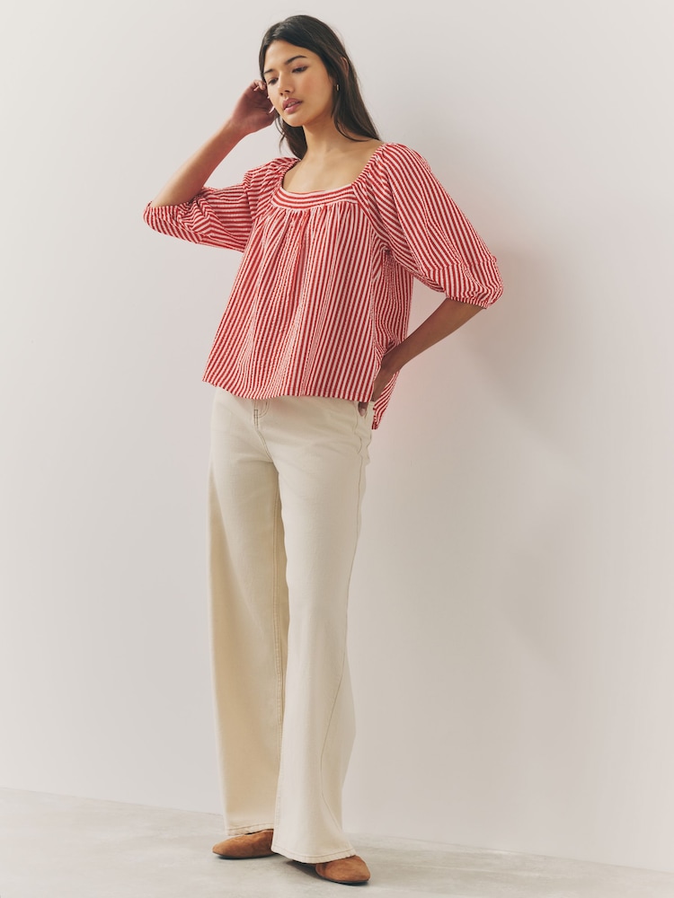 Rot/Weiß gestreift - Volume Half Sleeve Jersey 100% Cotton Blouse - Bild 2 von 5 Rot/Weiß gestreift - Volume Half Sleeve Jersey 100% Cotton Blouse - Bild 2 von 5