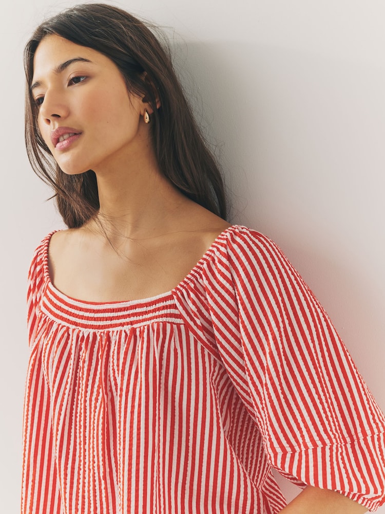 Rot/Weiß gestreift - Volume Half Sleeve Jersey 100% Cotton Blouse - Bild 5 von 5 Rot/Weiß gestreift - Volume Half Sleeve Jersey 100% Cotton Blouse - Bild 5 von 5