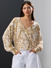 Ecru Long Sleeve V-Neck Jersey Blouse - Image 1 of 4