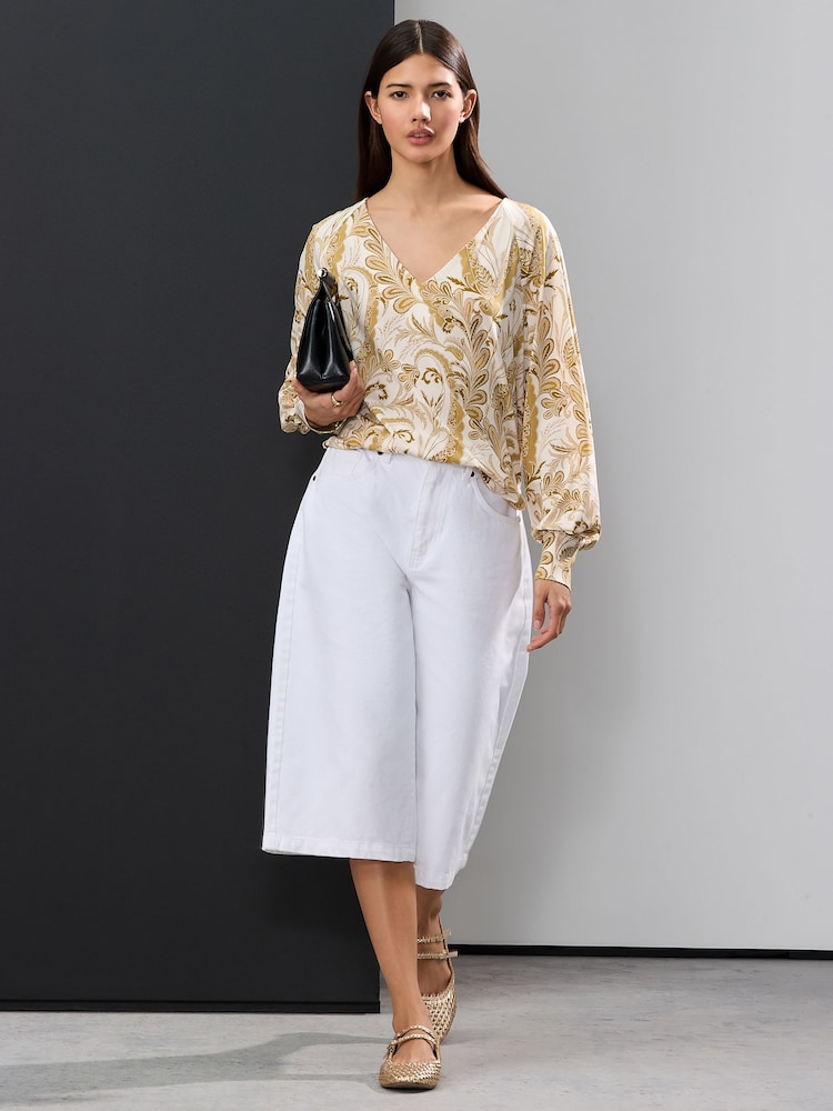 Ecru Long Sleeve V-Neck Jersey Blouse - Image 3 of 4