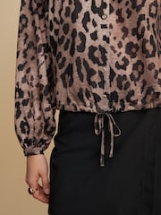 Animal Print Long Sleeve Boho Drawstring Blouse - Image 4 of 7