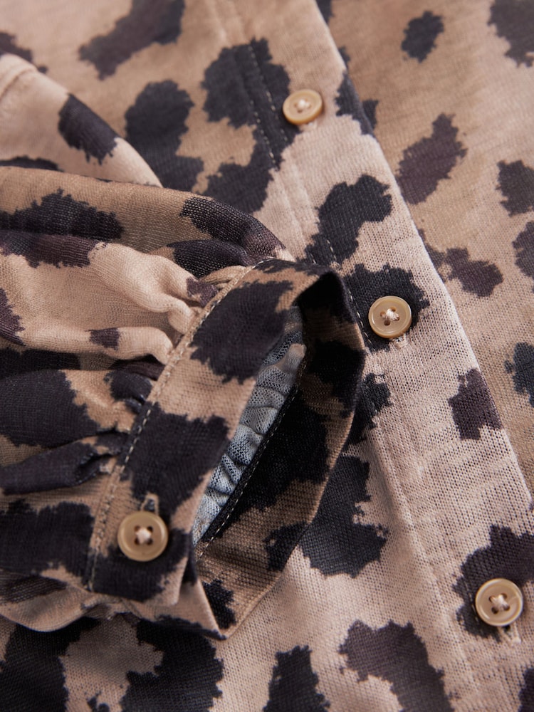 Animal Print Long Sleeve Boho Drawstring Blouse - Image 6 of 7
