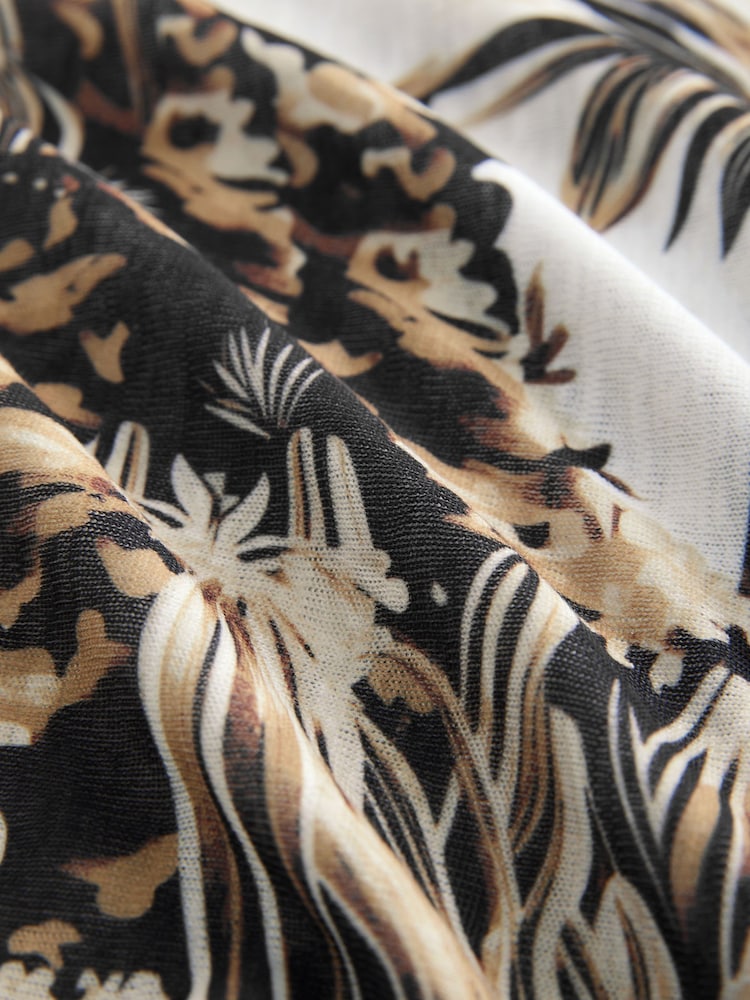 Ecru Border Print Long Sleeve Boho Drawstring Blouse - Image 7 of 7