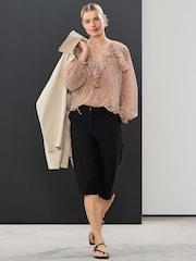 Rosa rubor - Blusa con volantes de malla flocada de lunares - Imagen 2 de 7